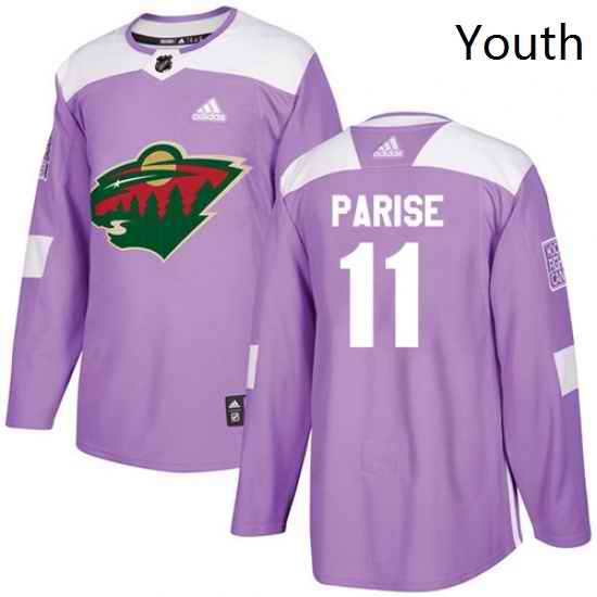 Youth Adidas Minnesota Wild 11 Zach Parise Authentic Purple Fights Cancer Practice NHL Jersey